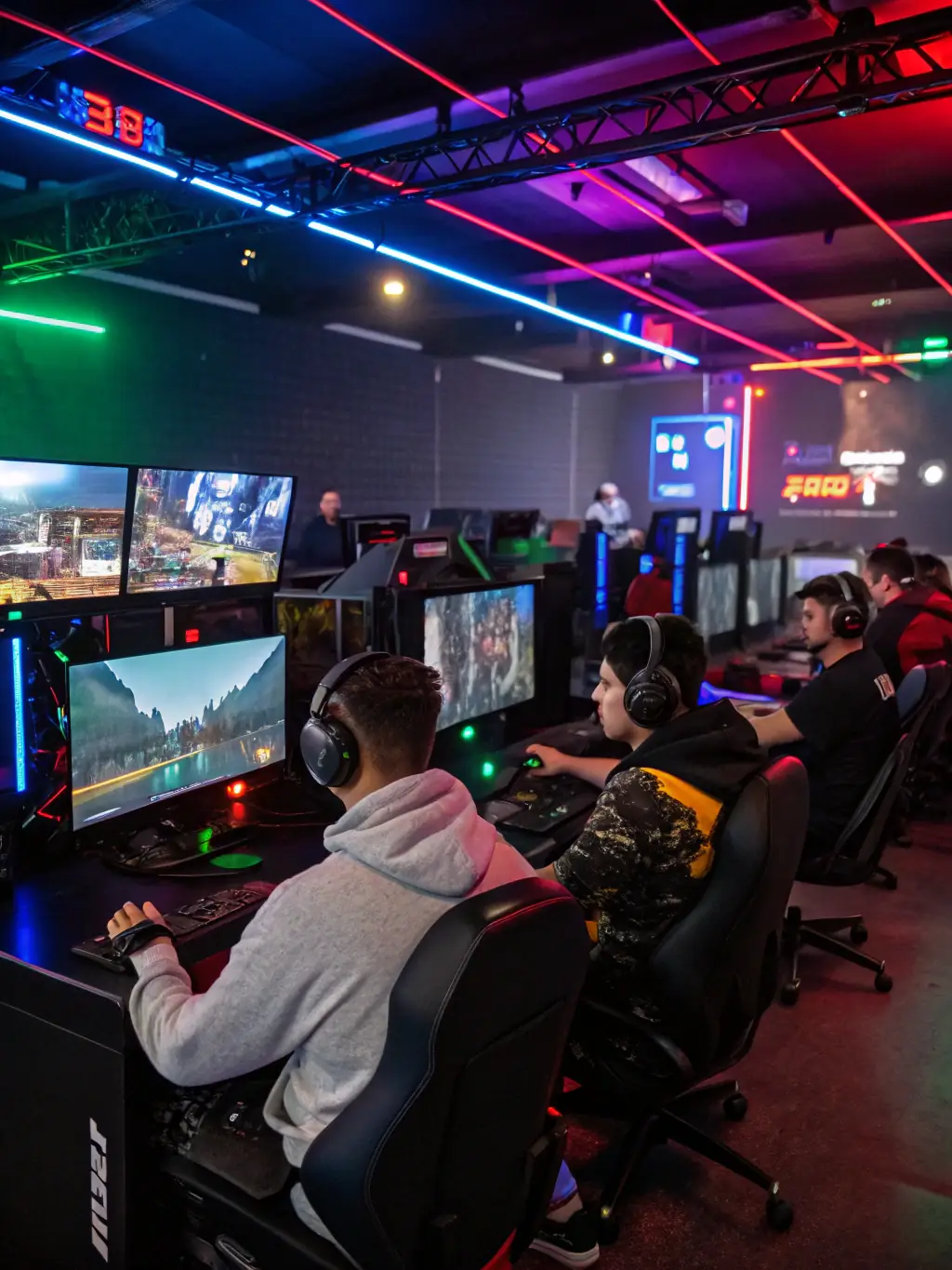 Teenagers participating in a digital gaming tournament at PICS-COLEGRAM, highlighting the competitive and social aspects of digital games.